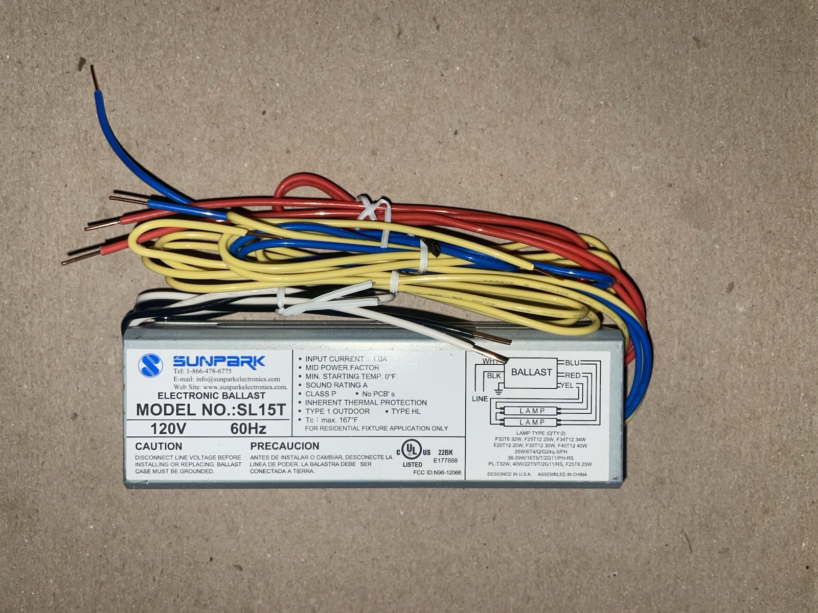 SUNPARK ELECTRONIC BALLAST 120V 60Hz FOR FLUORESCENT LAMPS-MODEL# SL15T (NEW) gallery