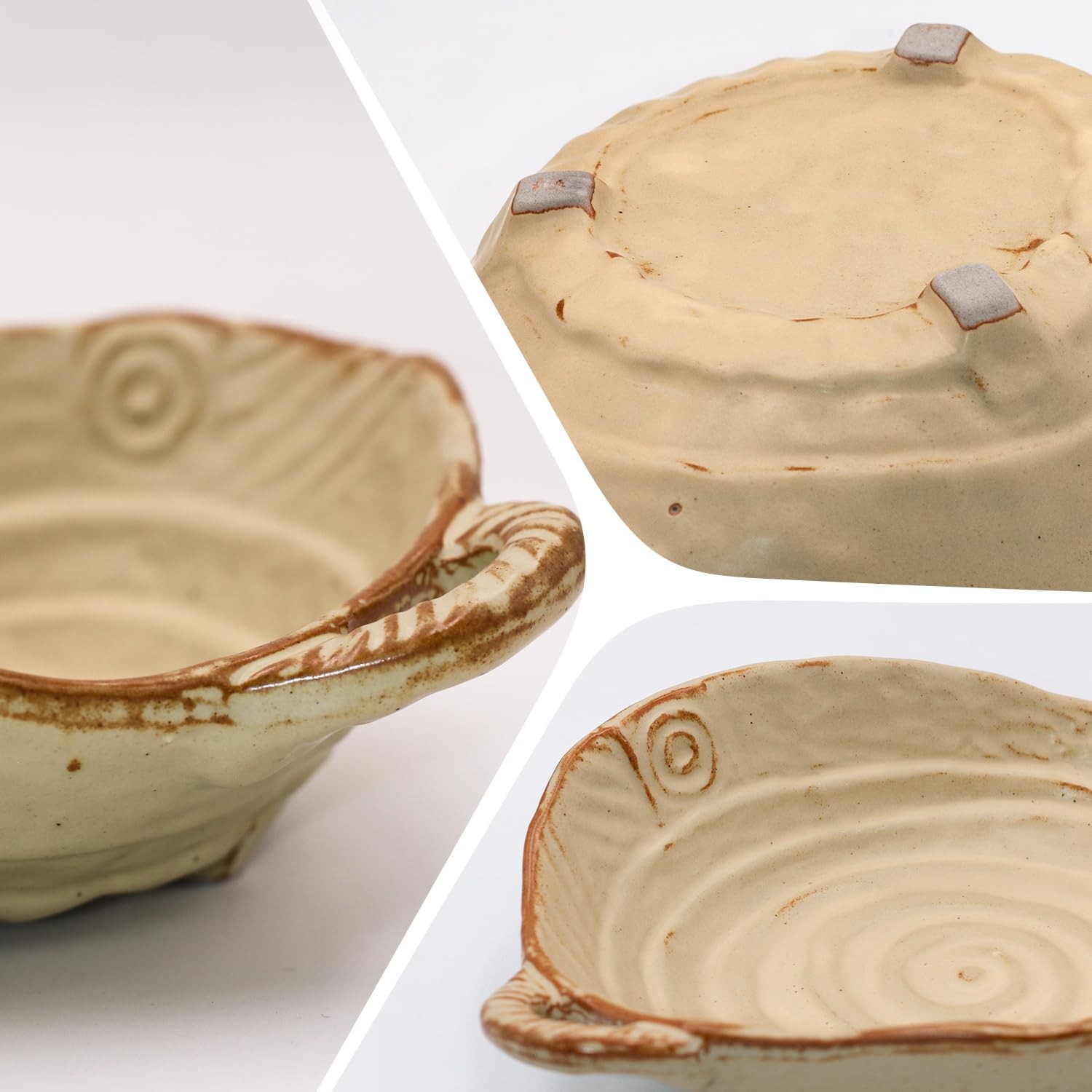 Free-Form Edge Small Ceramic Bowl with Handles, Distressed Style Glazed for F... gallery