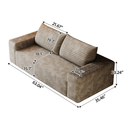 63" Boneless Couch Loveseat Sofa Camel Plush Cloud Comfy Couch for Living Room gallery