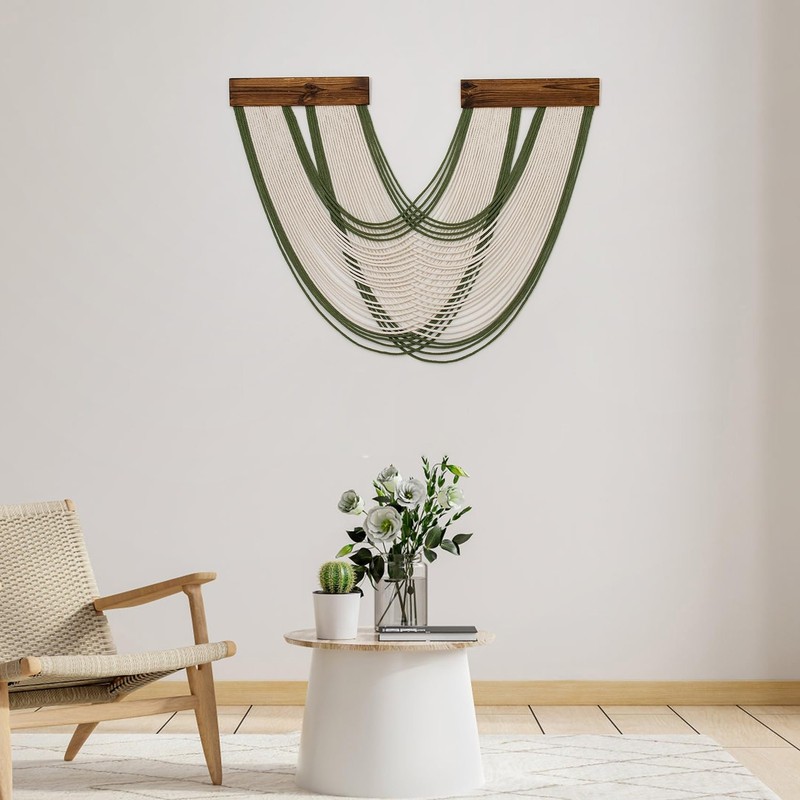 Green Macrame Wall Hanging Macrame Wall Decor, Handmade Beige Yarn Tassel Boh... gallery
