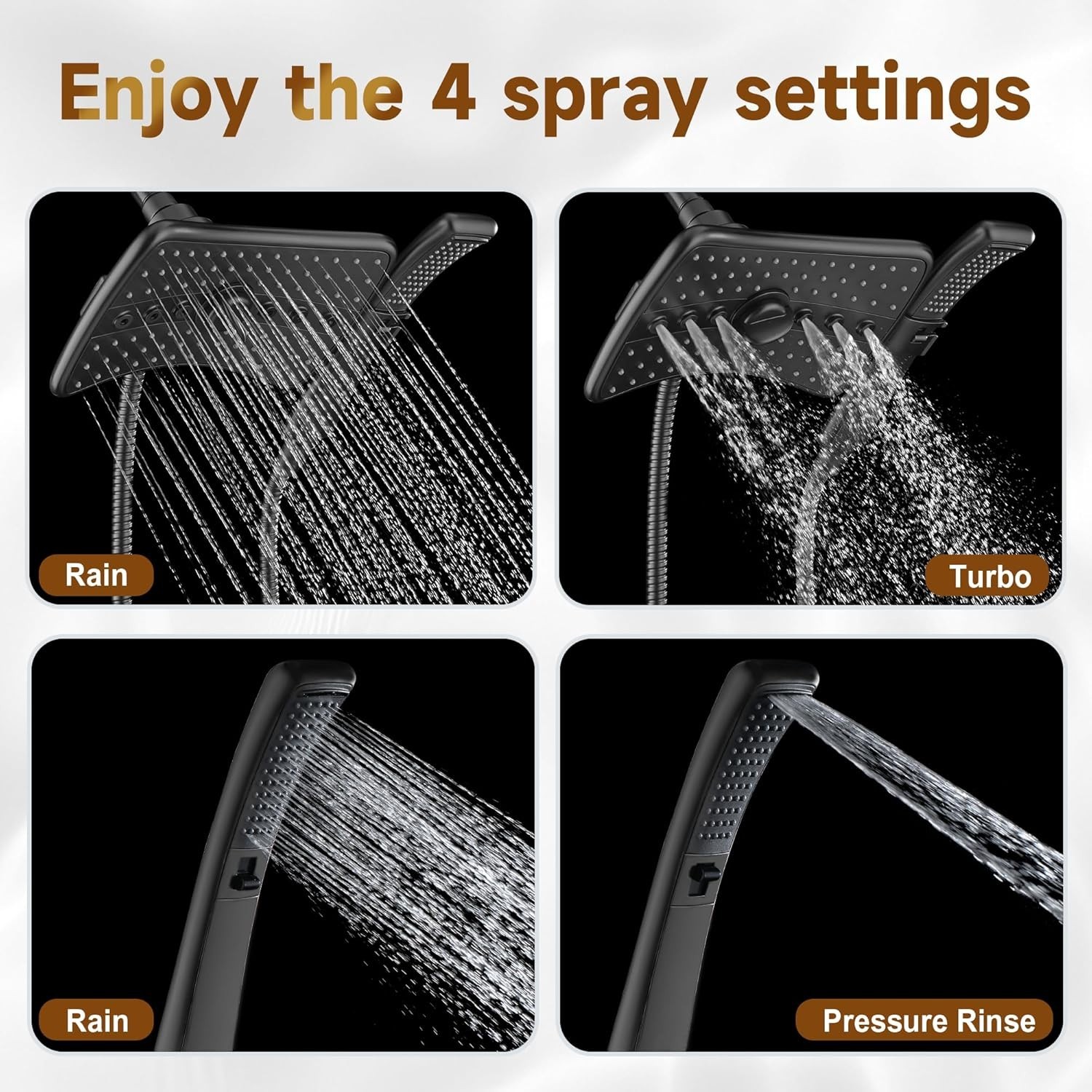 "Bright Showers" Multi Function Rain Chrome Shower Head Matt Black PSS3919-04 gallery