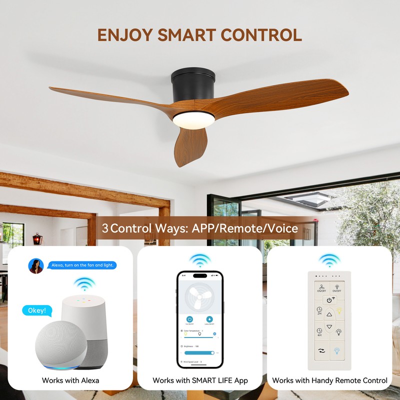 Smart LED Ceiling Fan Compatible w/ Alexa/Google/App Voice/Remote/Reversible ETL gallery