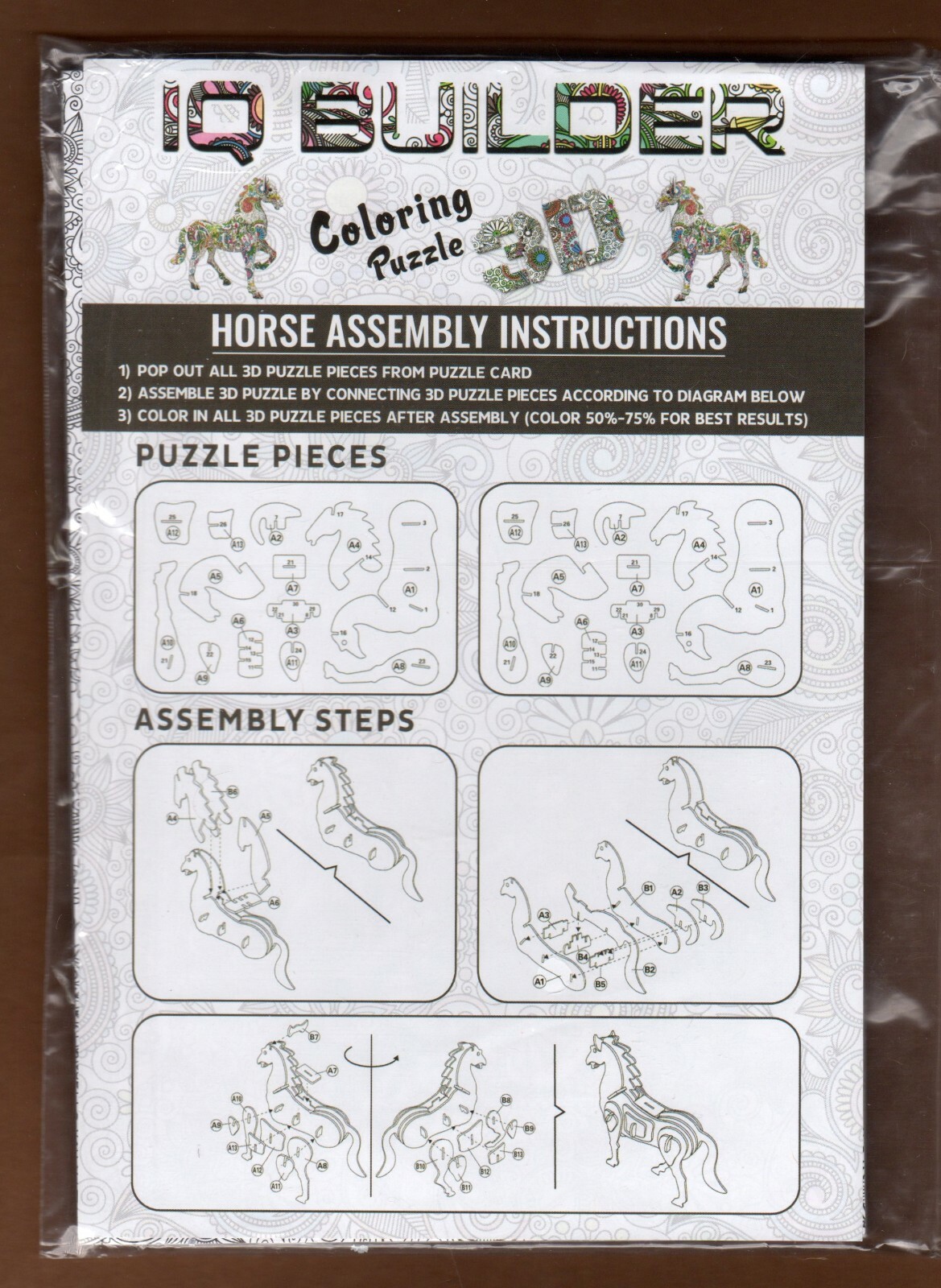 IQ Builder 3D Horse Coloring Puzzle, Floral Design with Assembly Instructions gallery