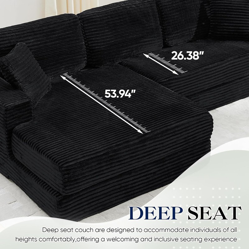 112.6" L Shape Convertible Sectional Sofa Corduroy Boneless with Left Chaise gallery