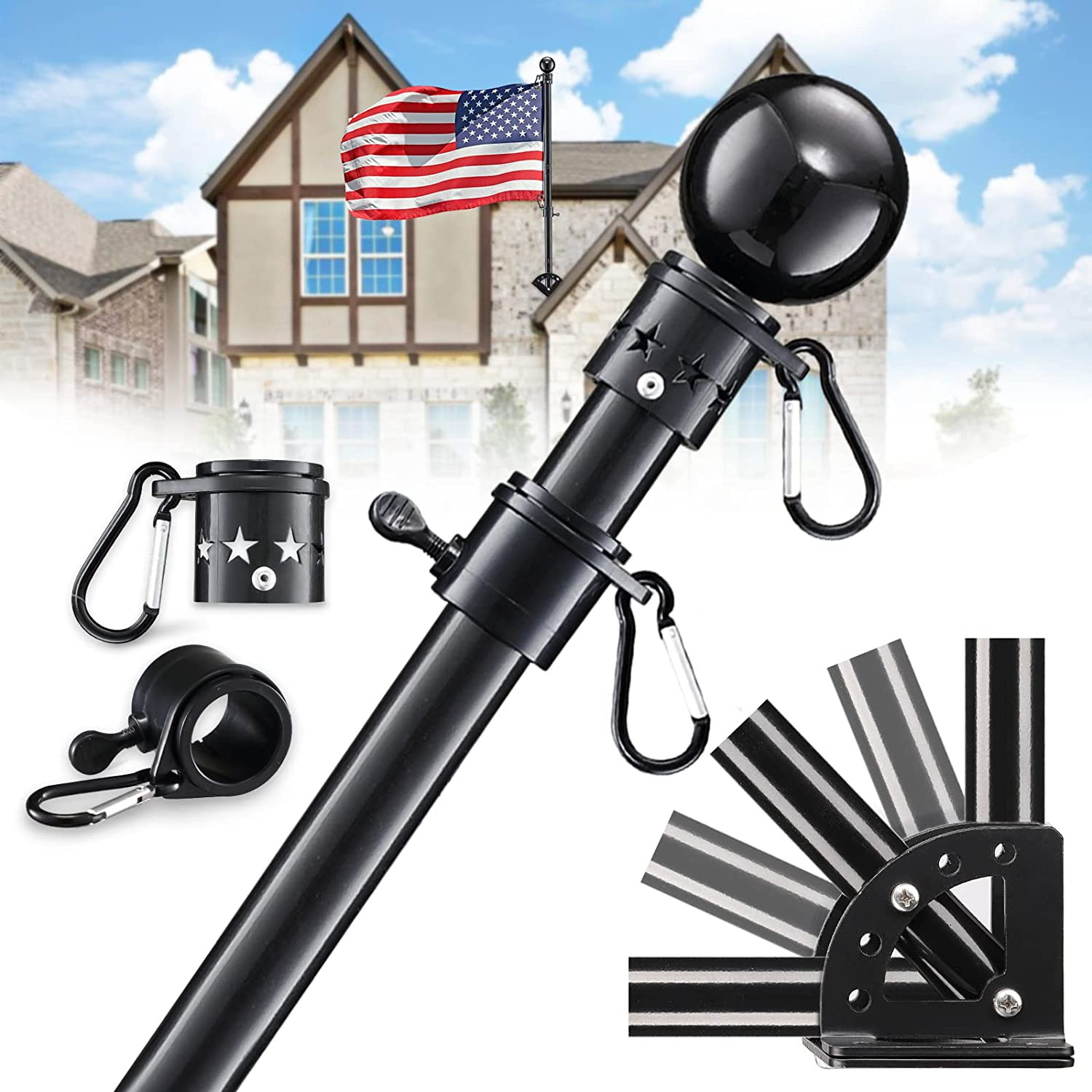 6Ft Spinning Flag Pole Kit Black Flag Pole & Bracket Kit Tangle Free Flag Pole gallery