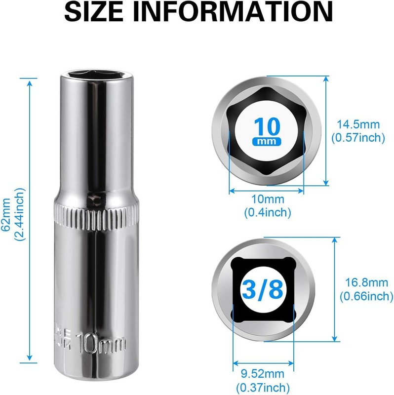 6Pc 10mm Deep Sockets 6Point 3/8 Drive HeavyDuty Chrome Vanadium Steel for Au gallery