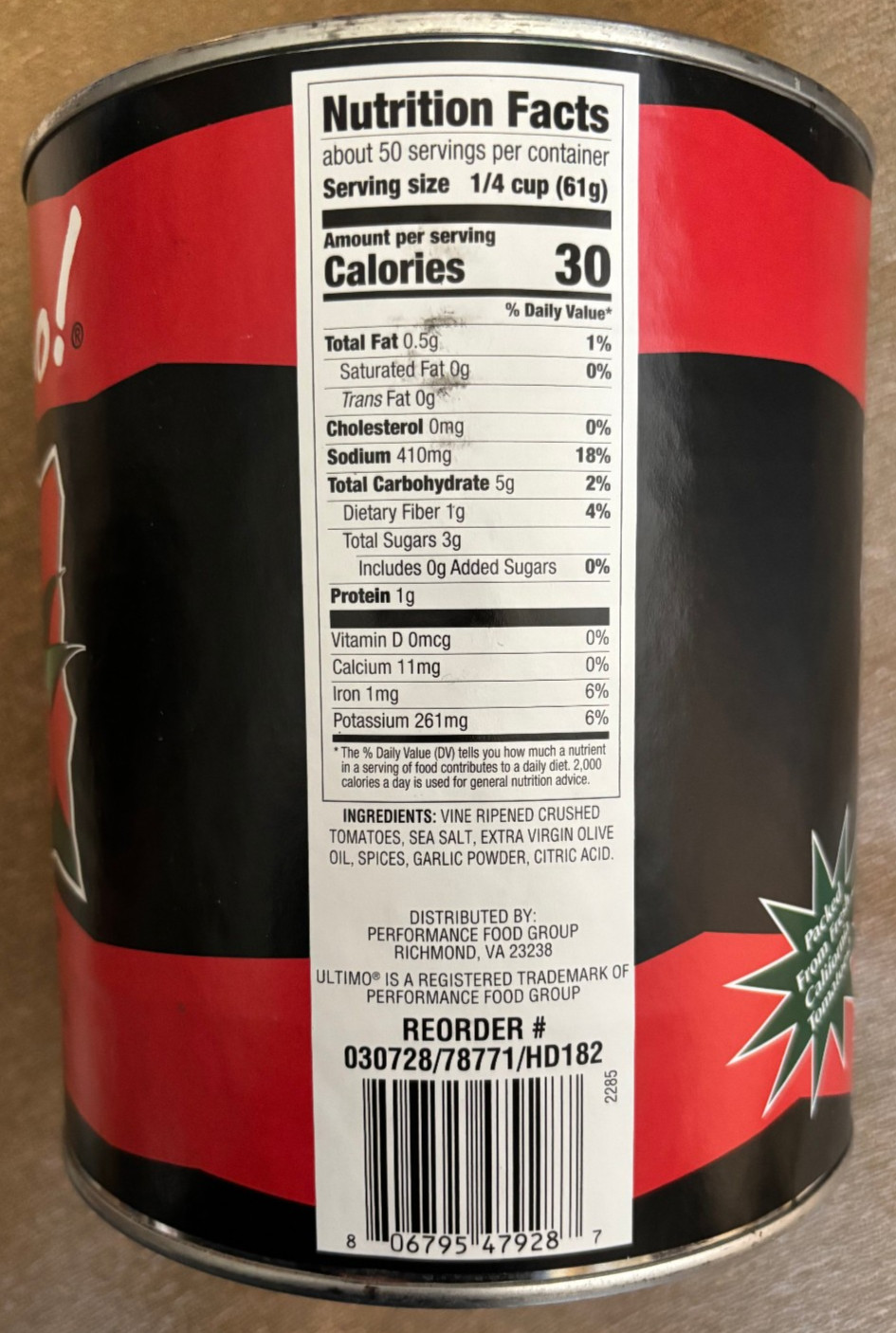 4x ULTIMO ! , 6lbs 11 oz, Fully Prepared Pizza Sauce, #10 Can, PERFORMANCE FOOD gallery