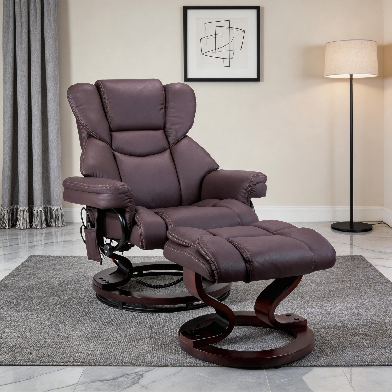 Faux Leather Massage Heated Swivel Recliner Chair for Apartment with Ottoman gallery