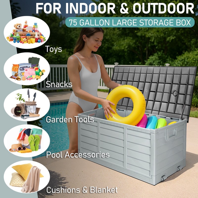 75 GAL Foldable Storage Deck Box Fast Installation with Wheels for In/Outdoor gallery