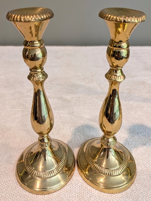 8 Vintage-Shiny Solid Brass Candleholders - 9 to 11.5 Inches Tall gallery