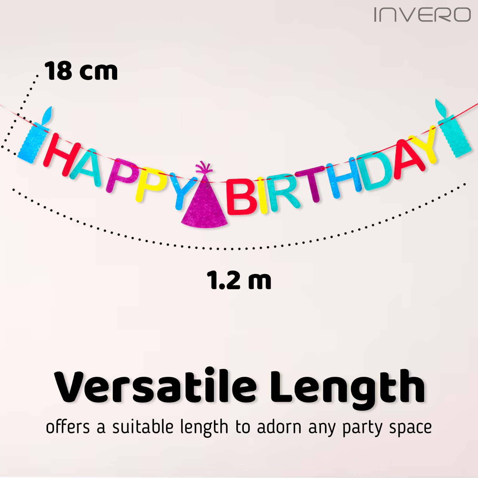 Multi-Coloured Happy Birthday Felt Finish Bunting Garland Banner - Side String gallery