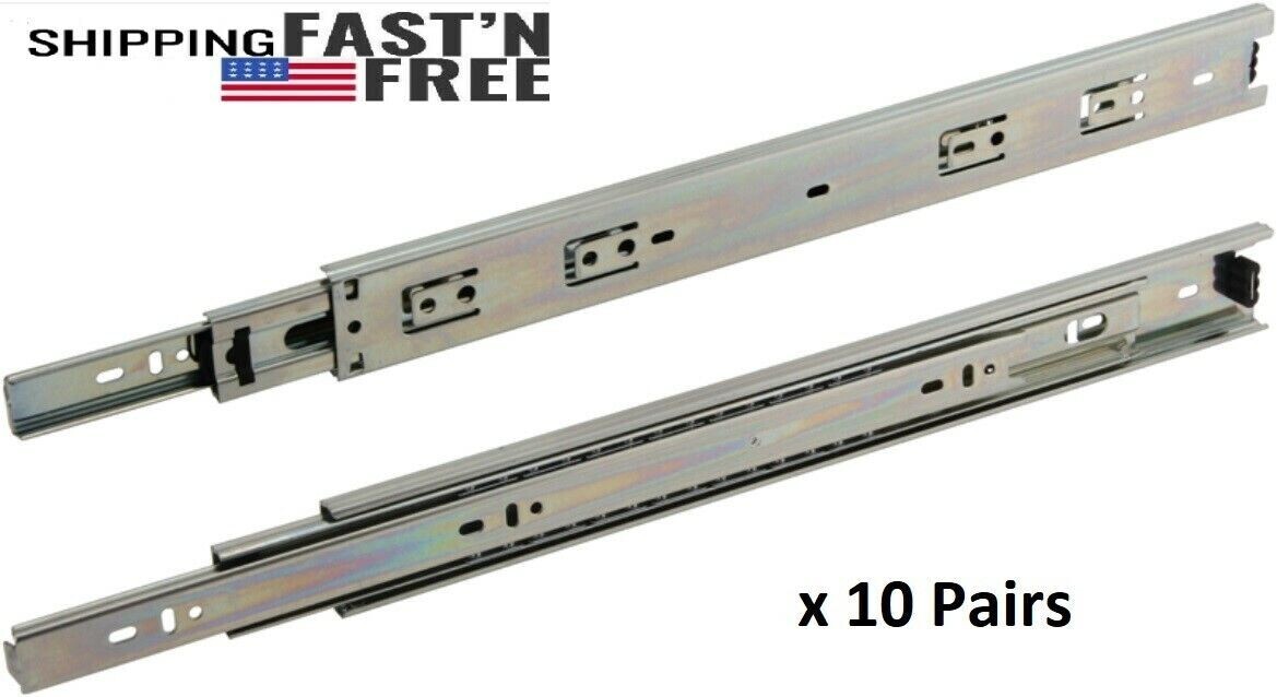 10 Pair- Full Extension 100 lb capacity Ball Bearing Drawer Slide 10"-24" gallery