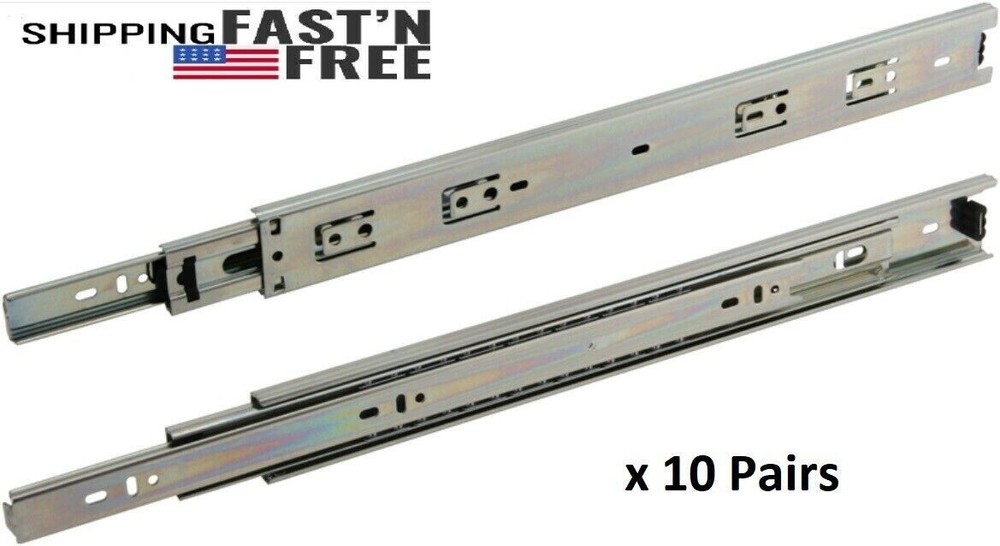 10 Pair- Full Extension 100 lb capacity Ball Bearing Drawer Slide 10"-24"