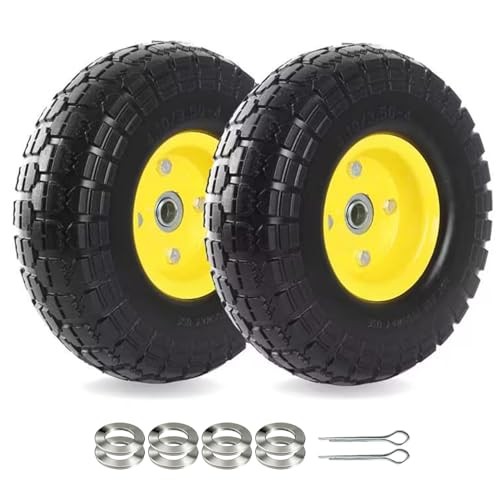 (2-Pack) 10-Inch Solid Tire Wheels - Replacement 4.10/3.50-4" Flat Free Yellow gallery