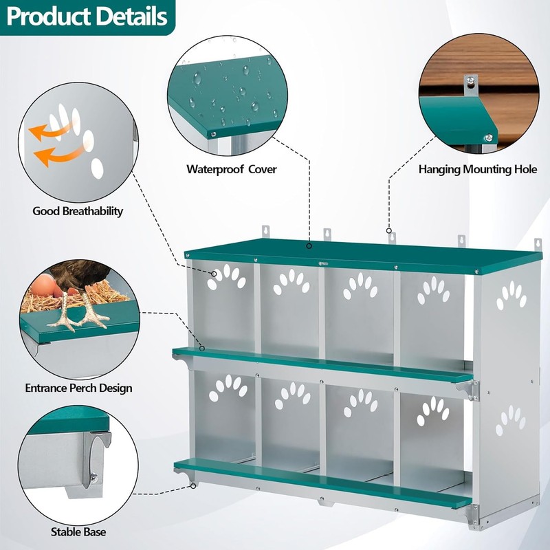 Toriexon Chicken Nesting 8 Compartment Metal Nesting Wall Mountable Nesting gallery