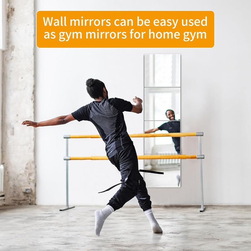 Unbreakable Wall Full Length Mirror Tiles, Long Mirrors for Wall, 4 PCS 10x10 In gallery