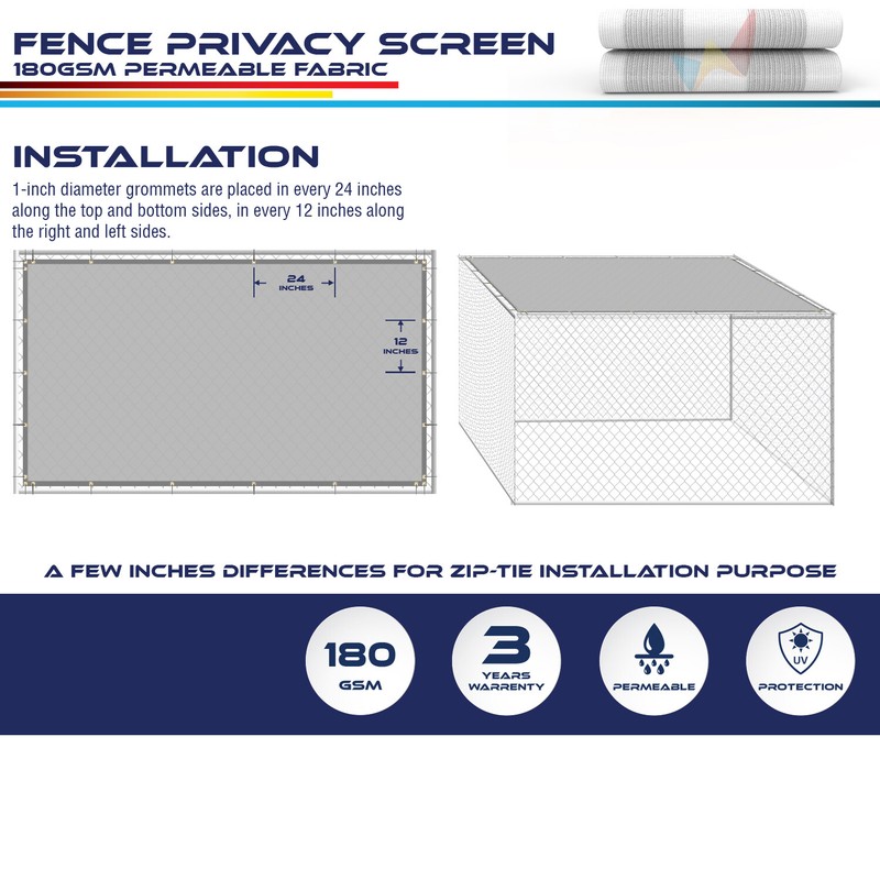 2' Tall Gray Stripe Privacy Fence Screen UV Shade Permeable Fabric with Grommet gallery