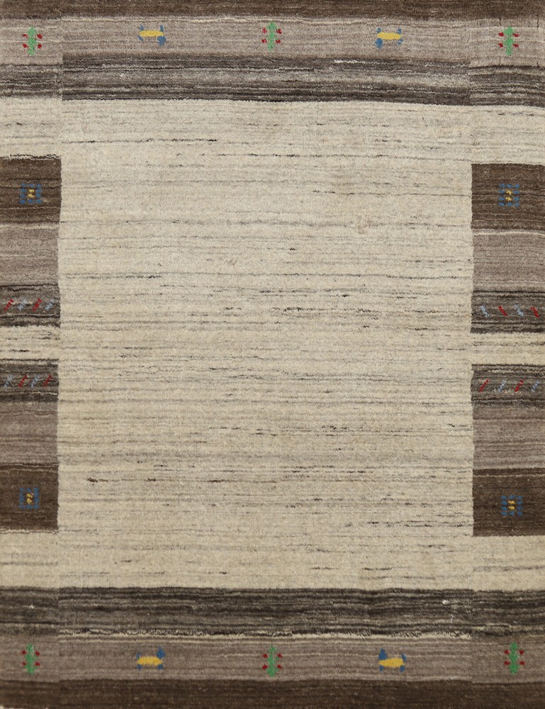 Bordered Beige Stylish and Versatile Gabbeh Accent Rug Handmade Wool 3x4 ft.