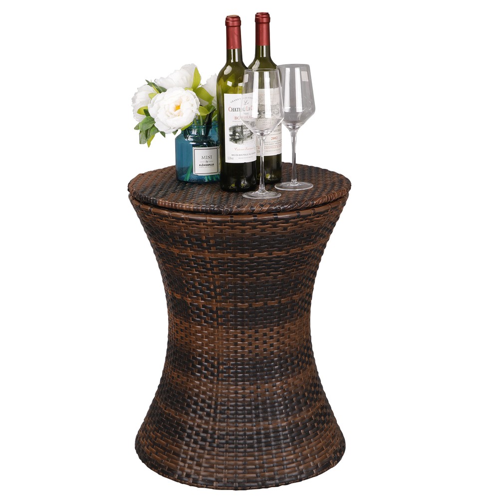 Adjustable Rattan Cool Bar Table Party Drink Storage Ice Cooler Outdoor Patio