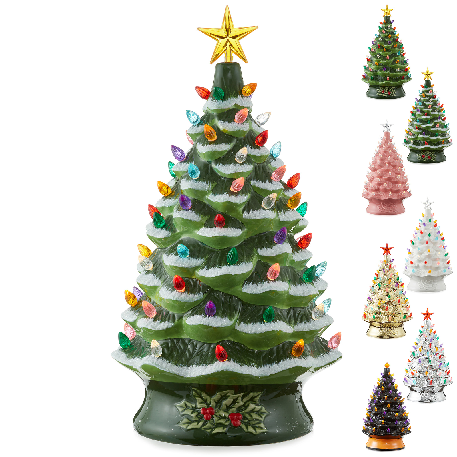 24" Pre-Lit Ceramic Christmas Tree Hand-Painted Tabletop with Lights gallery