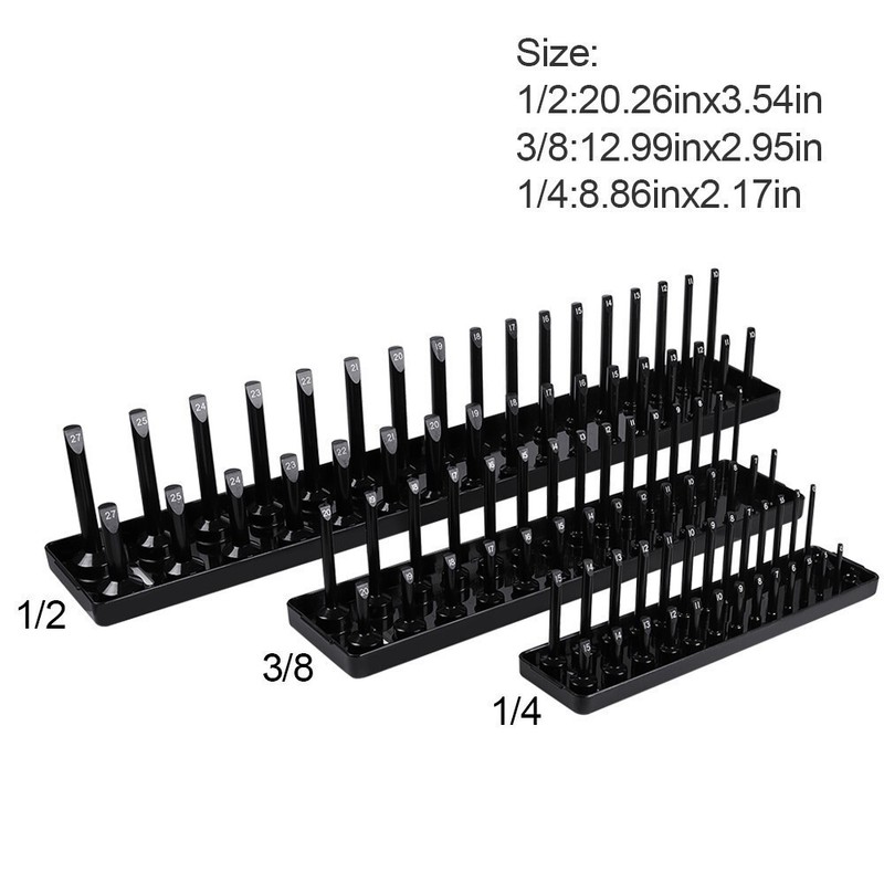 166 Socket Organizer Tray Rack Rail Storage Holder Tool Metric SAE 1/4 3/8 1/2" gallery