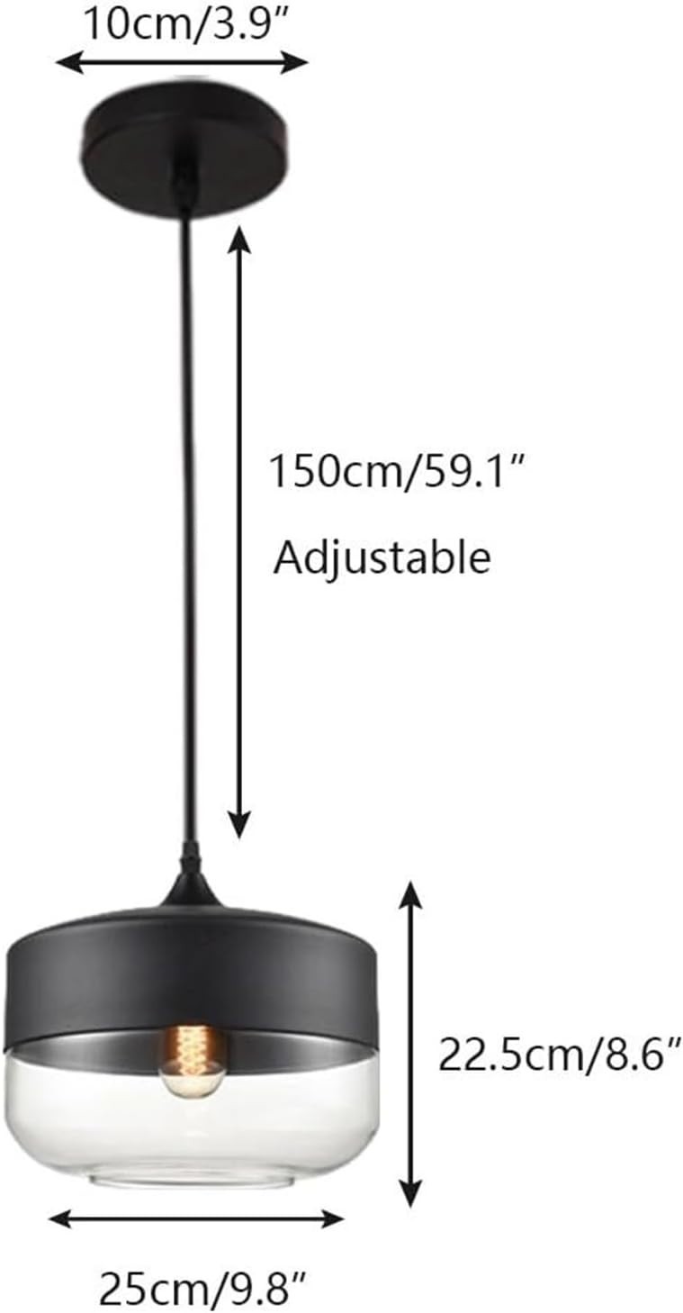 Mid Century Modern Pendant Light Black Clear Glass Shade 9.8" Adjustable gallery