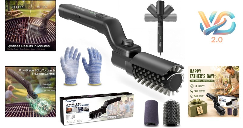Electric Grill Brush 3-Speed Power Cleaner, 20kg Torque Wireless Rechargable gallery