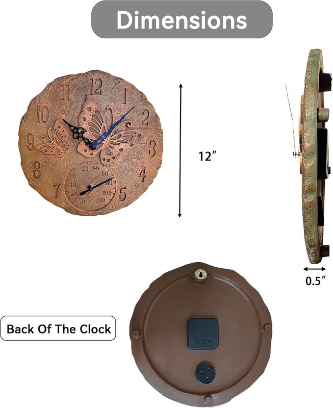 Hanging Wall Clock, Includes a Thermometer, Ideal for Indoor and Outdoor Use, Wo gallery