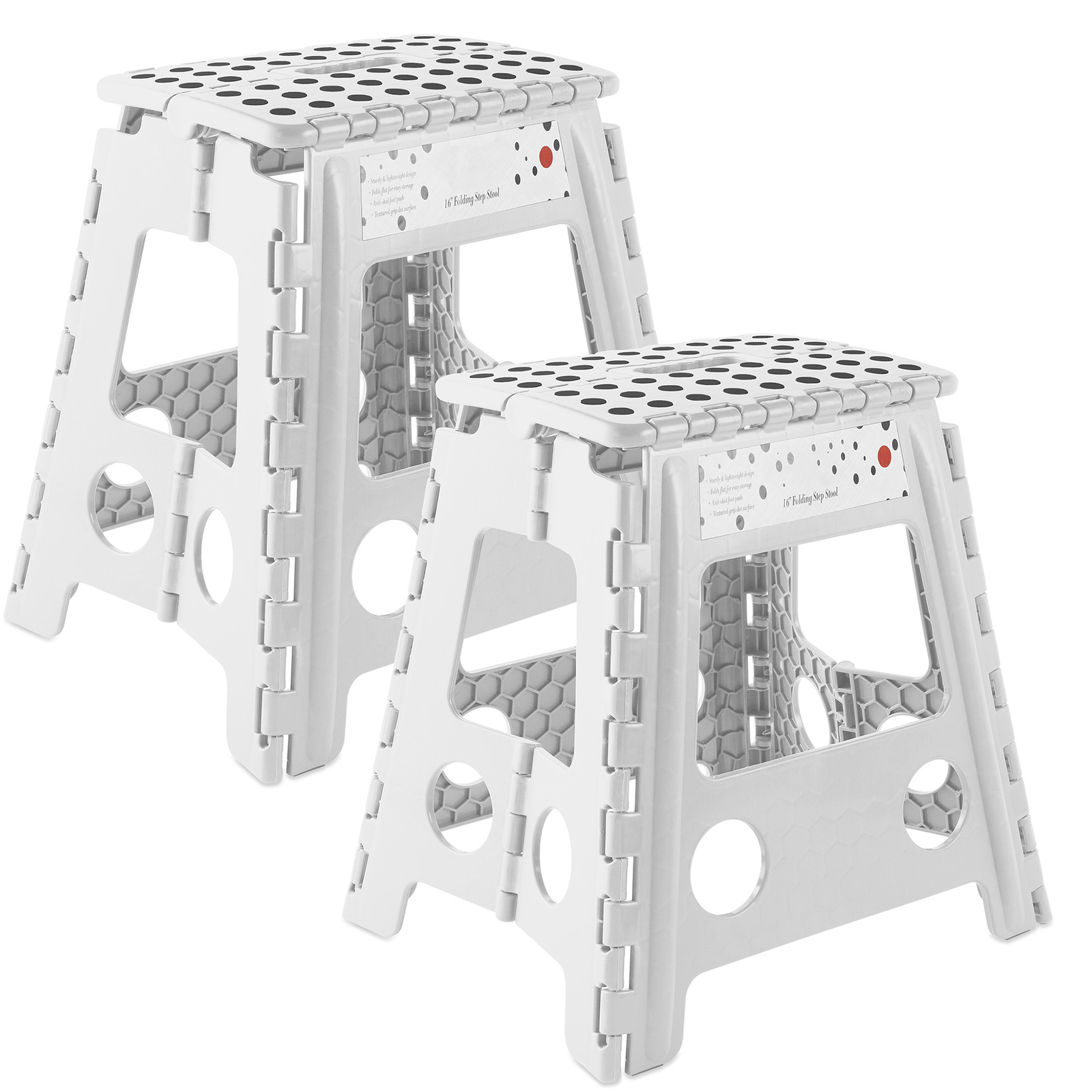 2 Pack - 16" Folding Plastic Step Foot Stools with Handle - White gallery