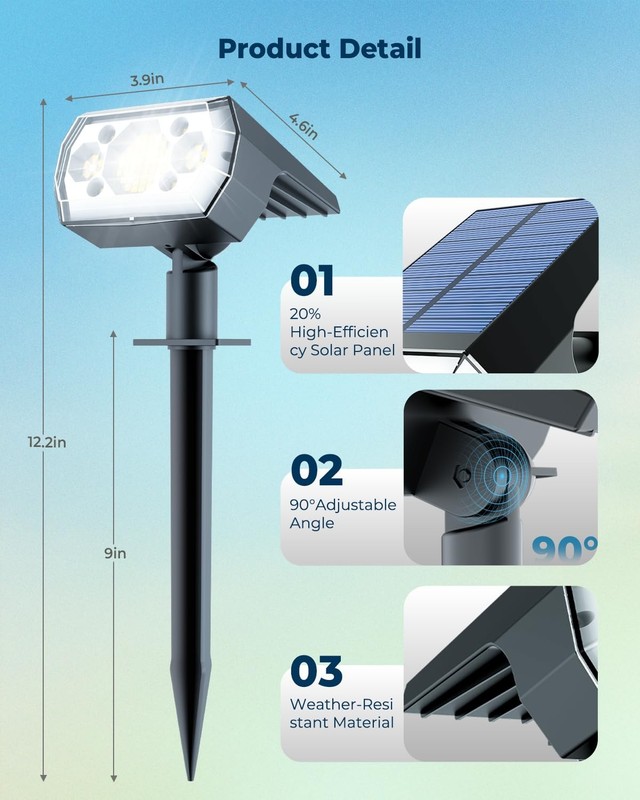 Solar Lights Outdoor Waterproof IP67, 2 Pack 64 LED Outdoor Solar Lights, 3 L... gallery