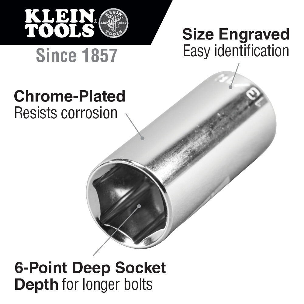 Klein Tools 65717 13/16-Inch Deep 6-Point Socket with 3/8-Inch Drive gallery