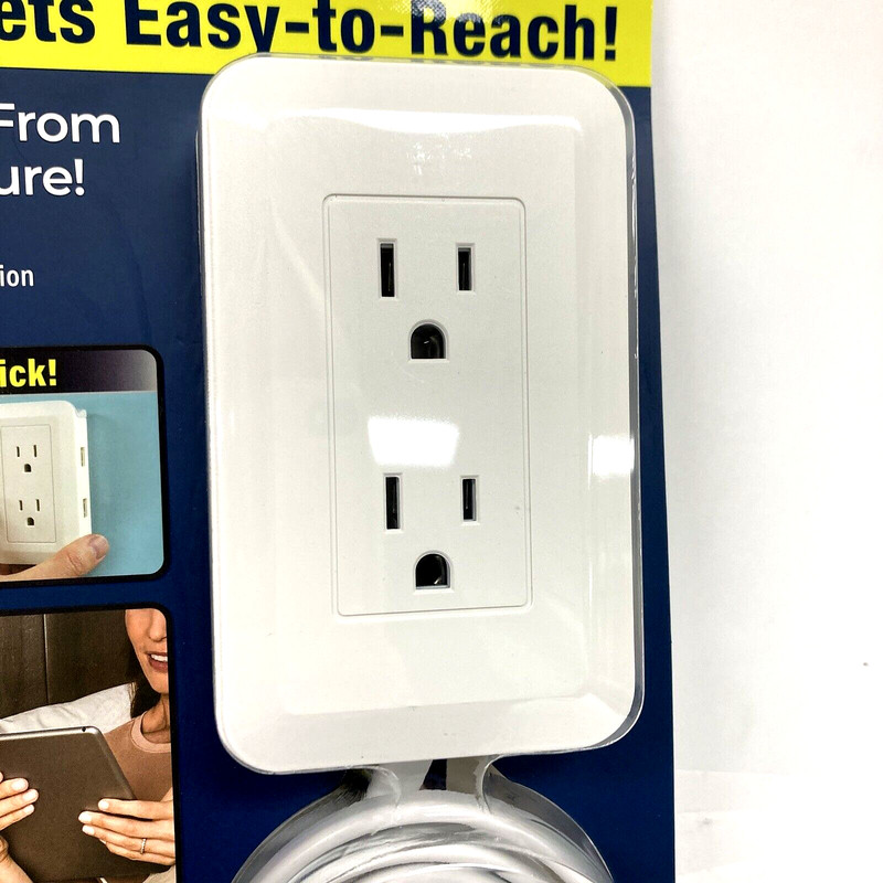 Presto Plug Wall Outlet Extender 4 ft Cord Peel & Stick As Seen On TV 2 AC 2 USB gallery