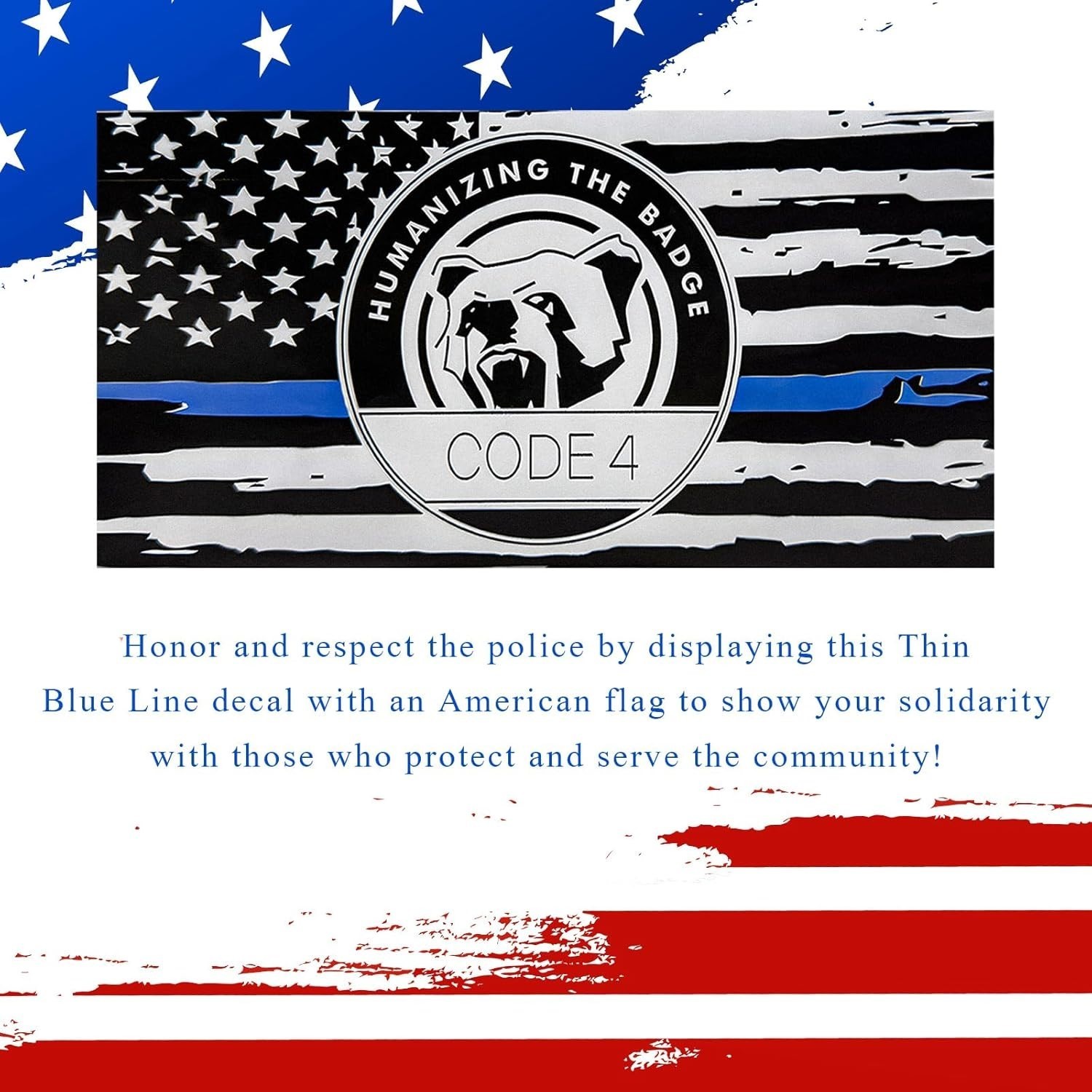 Thin Blue Line Sticker Code 4, Police Support Sticker American Flag gallery