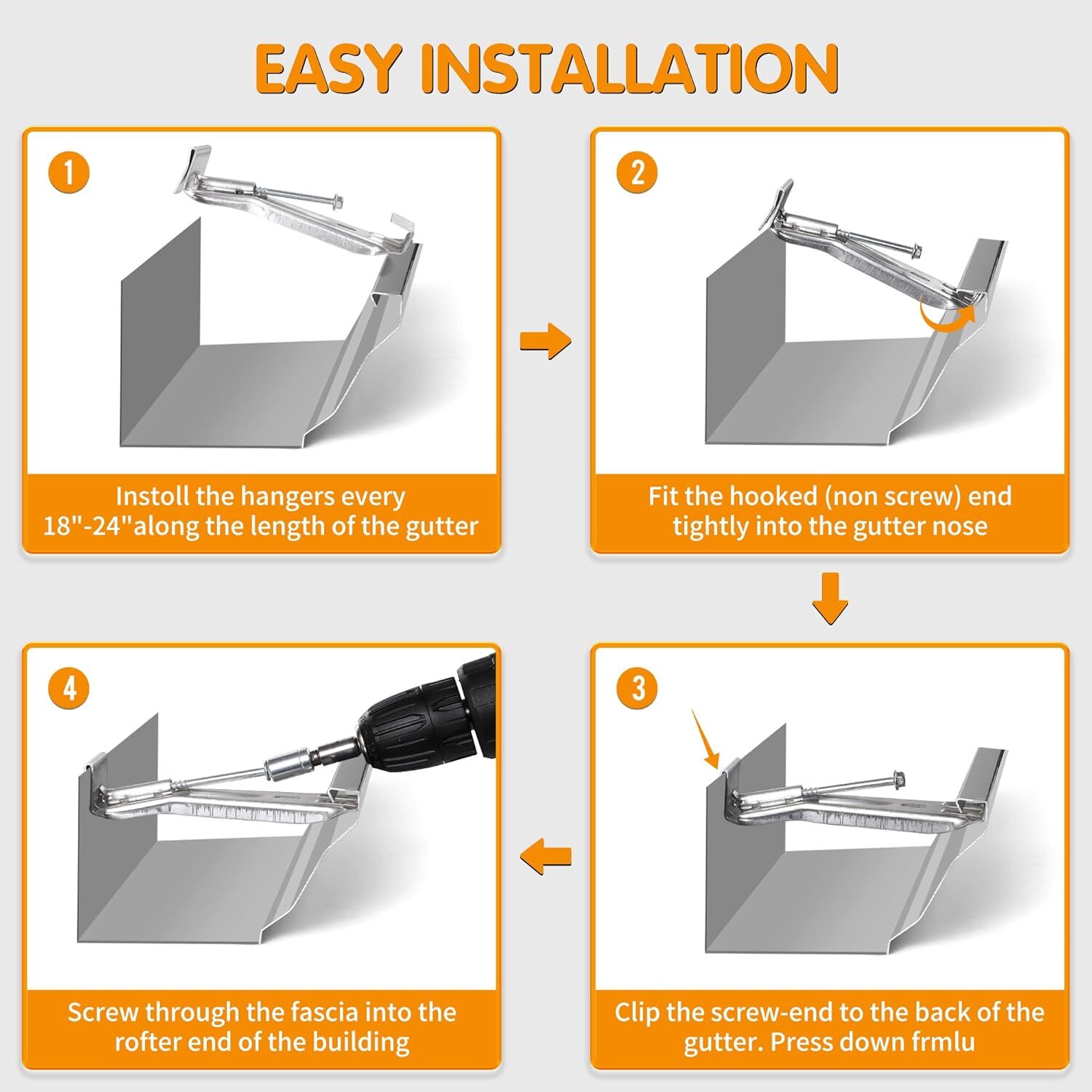 5" 50 Pack Gutter Hangers, Heavy Duty Hidden Rain Gutter Brackets Fastener with gallery