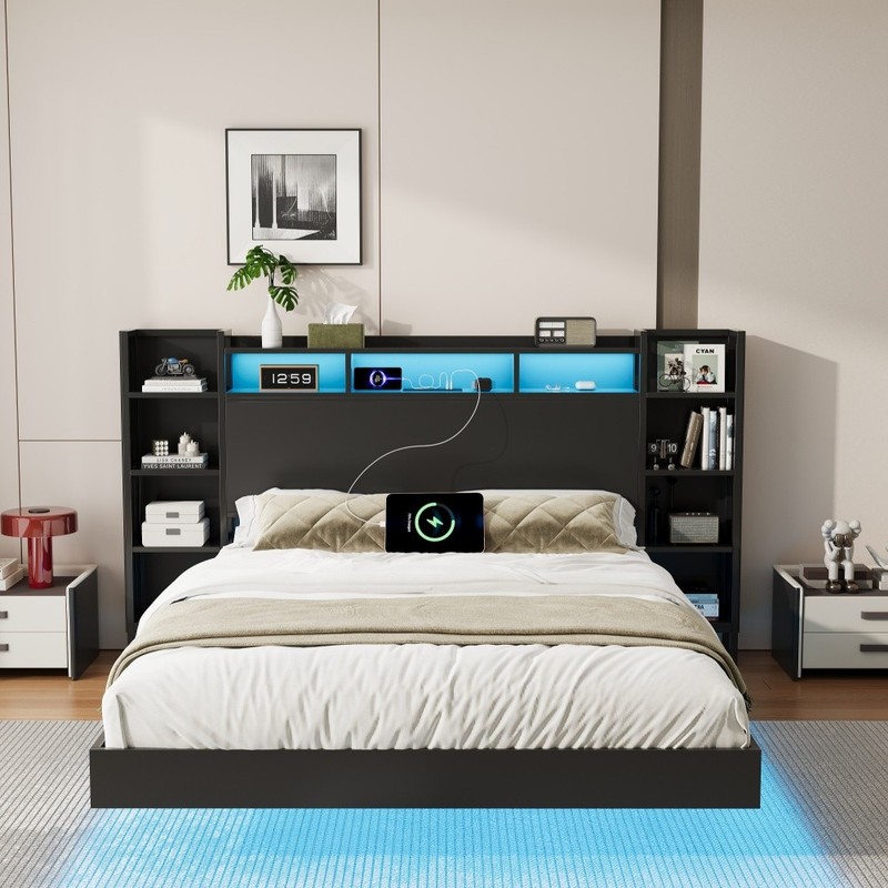 Full Floating Bed Frame with Charging , Storage Heavy Duty Metal Platform Bed gallery