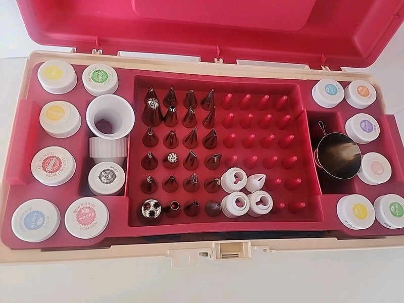 Wilton Cake Decorating Tool Caddy with Large Lot of Supplies gallery