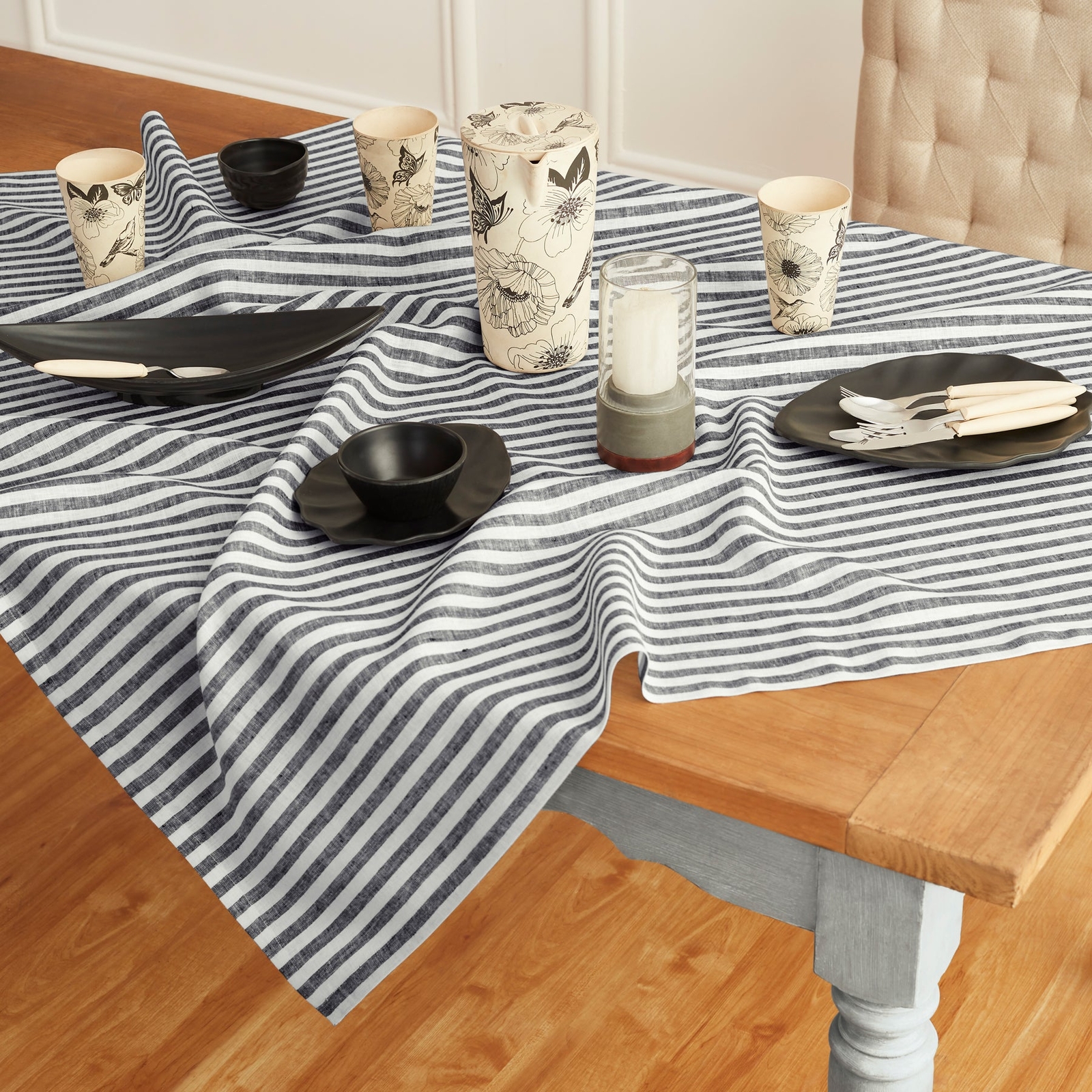 Solino Home Stripe Linen Table Throw for Spring & Easter Decor 52x52" | Amalfi gallery