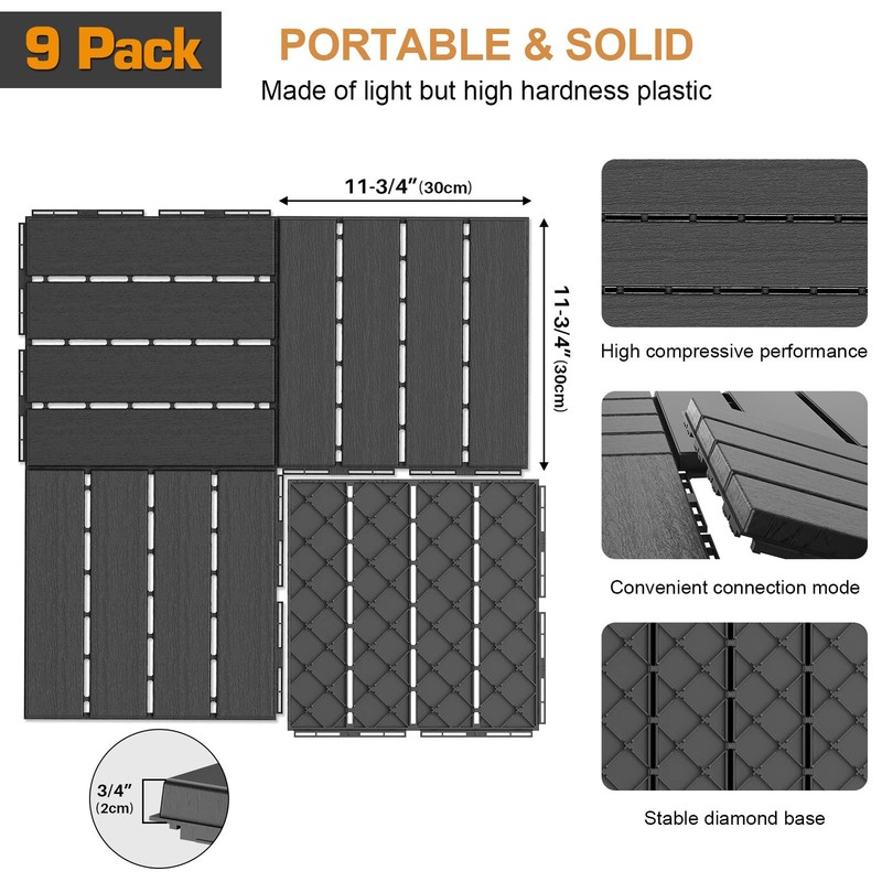 Goovilla Plastic Interlocking Deck Tiles, 9 Pack , 12x12 Waterproof Outdoor Floo gallery