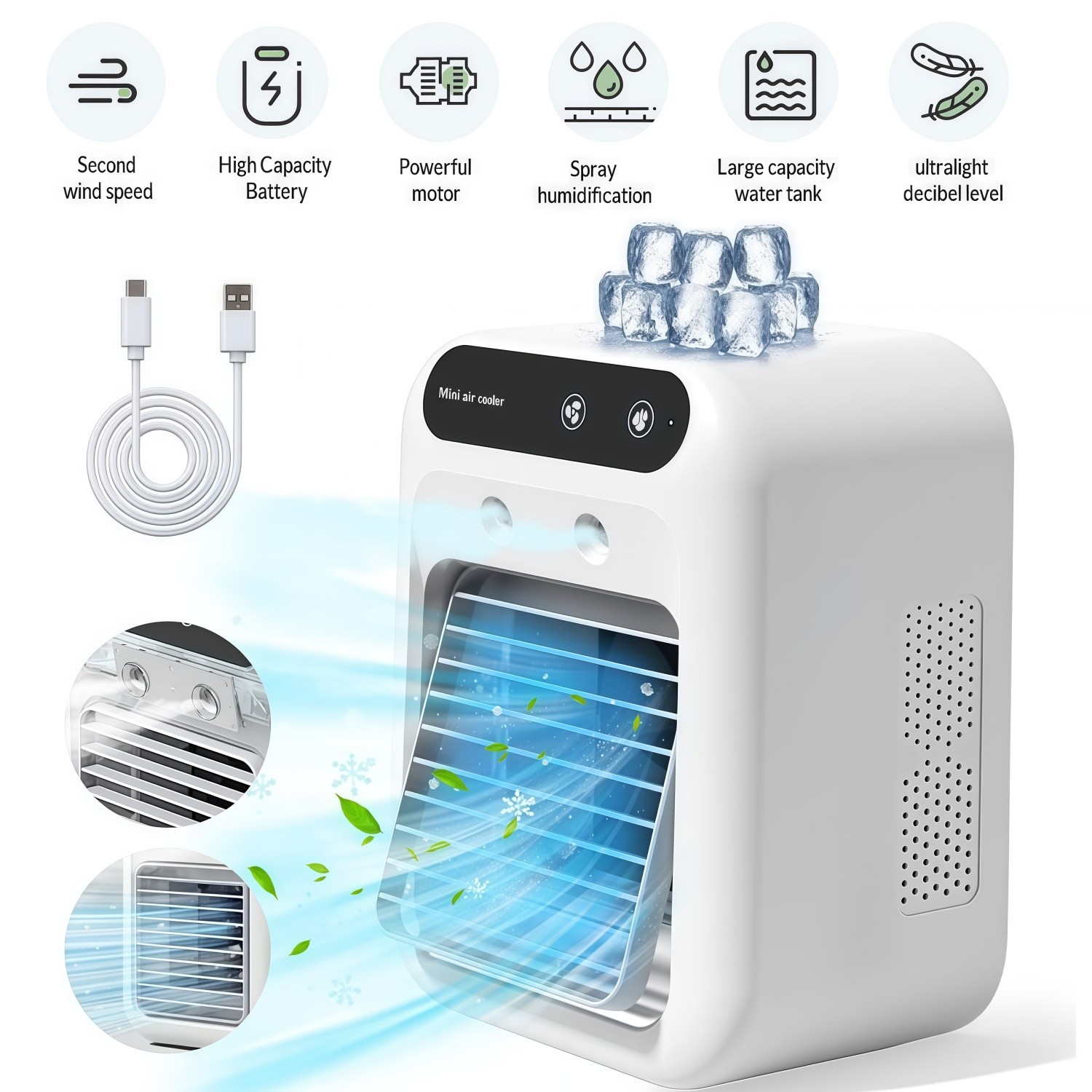 Portable USB Rechargeable Air Conditioner Fan Ice Cooler Fan for Home Bedroom gallery