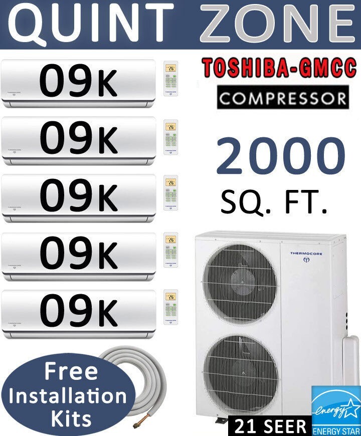 21 SEER: 5 Zone Ductless Mini Split Air Conditioner Heat Pump: 9000 BTU x 5 gallery