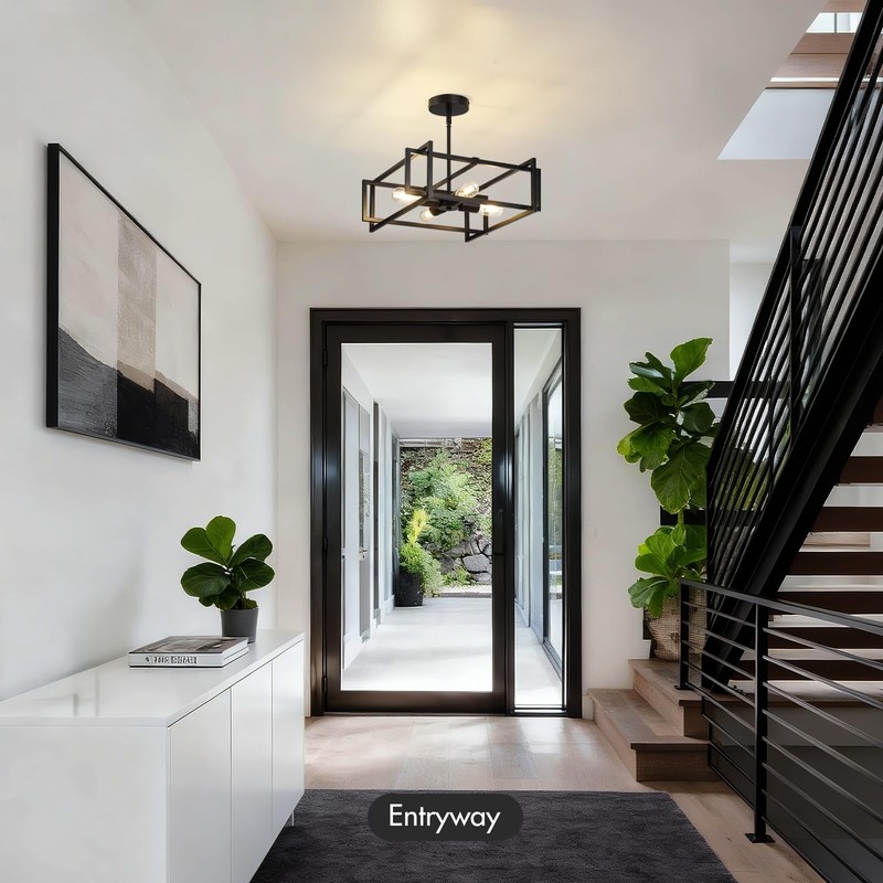 Modern Black Semi Flush Mount Ceiling Light Fixture 16.5", 4-Light Industrial... gallery