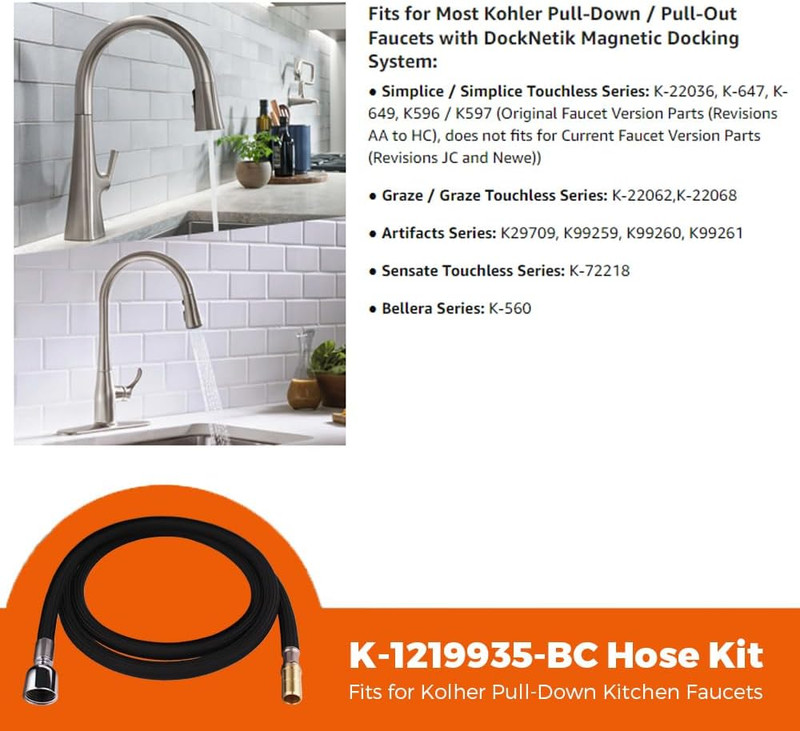 Kohler 67-Inch Pull-Down Kitchen Faucet Hose Kit in Bright Chrome Finish gallery