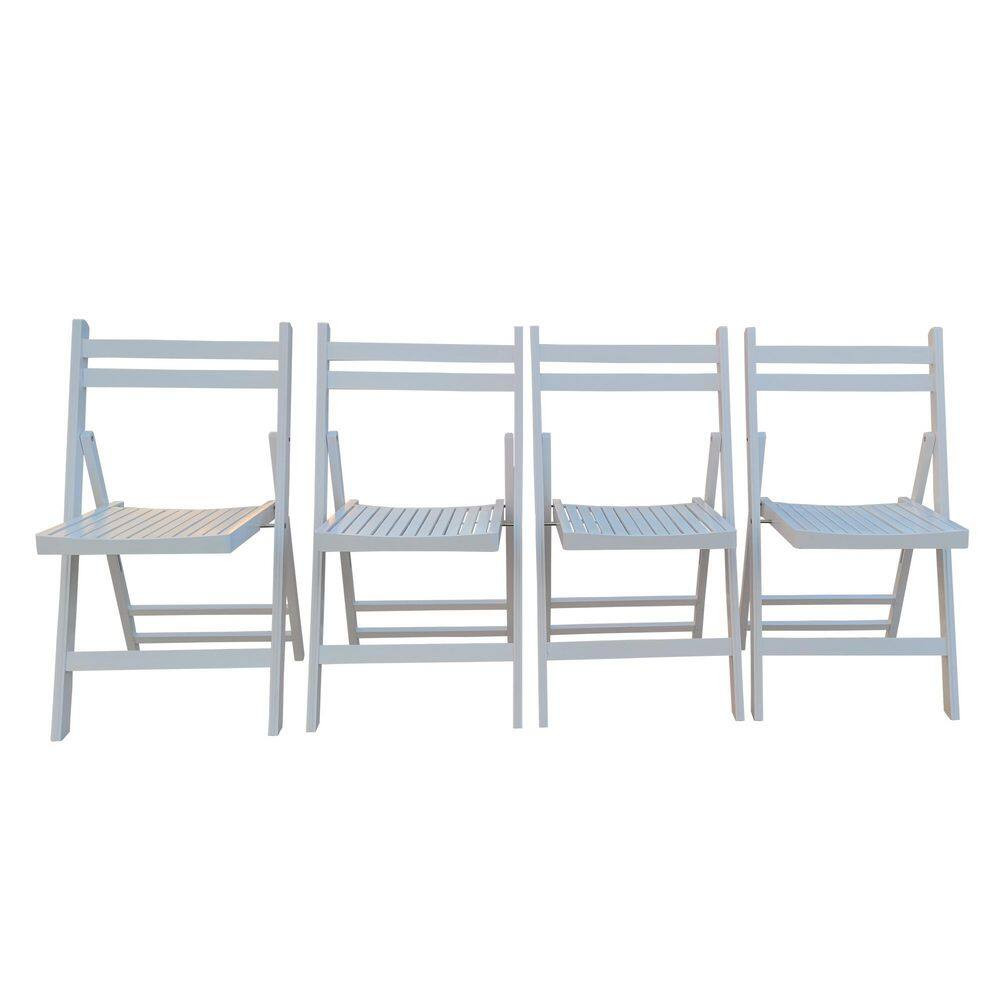 White Solid Wood Slatted Folding Event Chairs (Set of 4)-Fully Assembled 220 Lb.