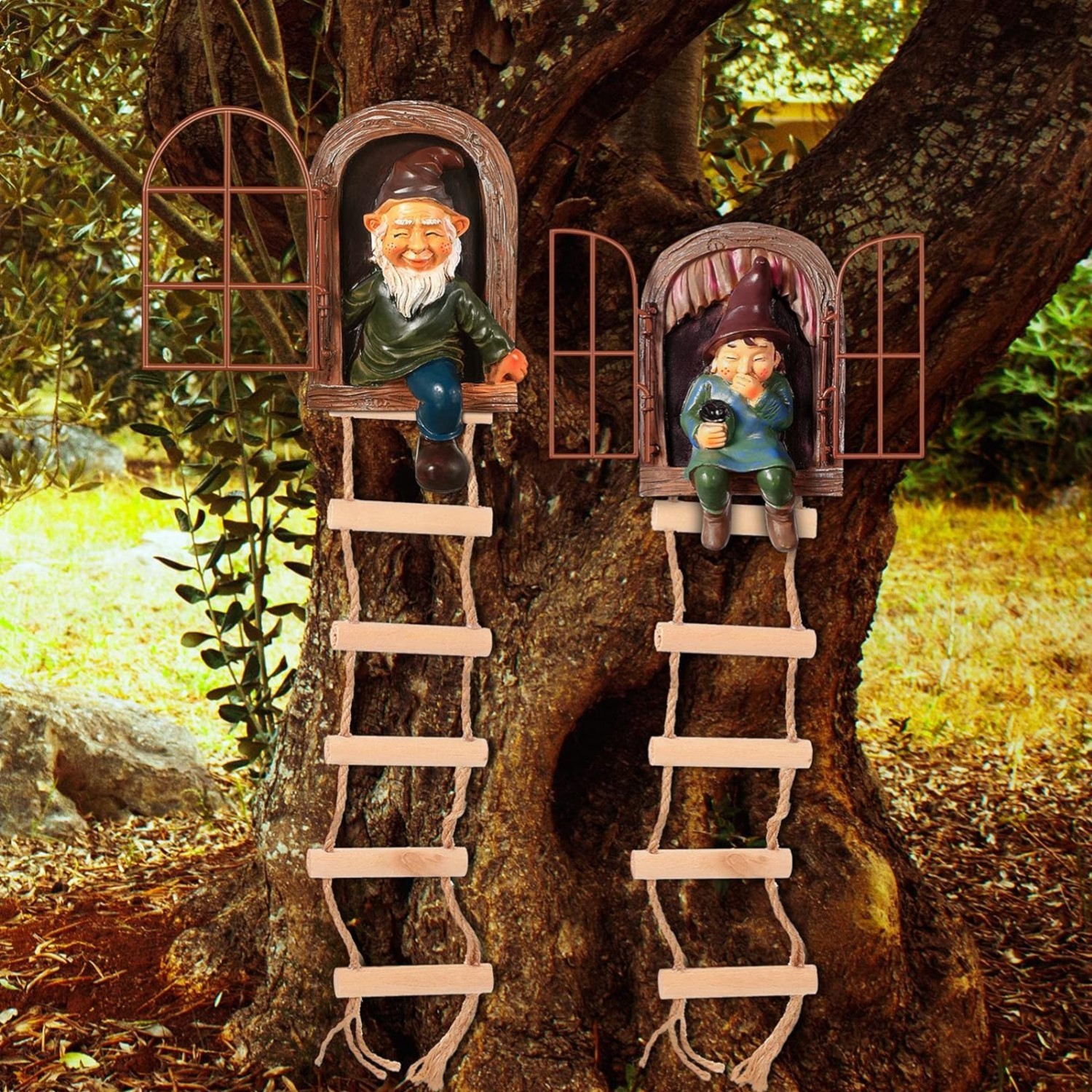 4 Pieces Garden Gnomes Outdoor Tree Hugger Gnome Fairy Statue Elf Out the Doo... gallery