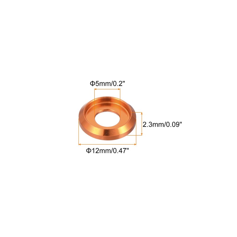 M5 Cone Cup Countersunk Washers,Hole Dia 5mm/0.2" Aluminum 30PCS(Orange) gallery
