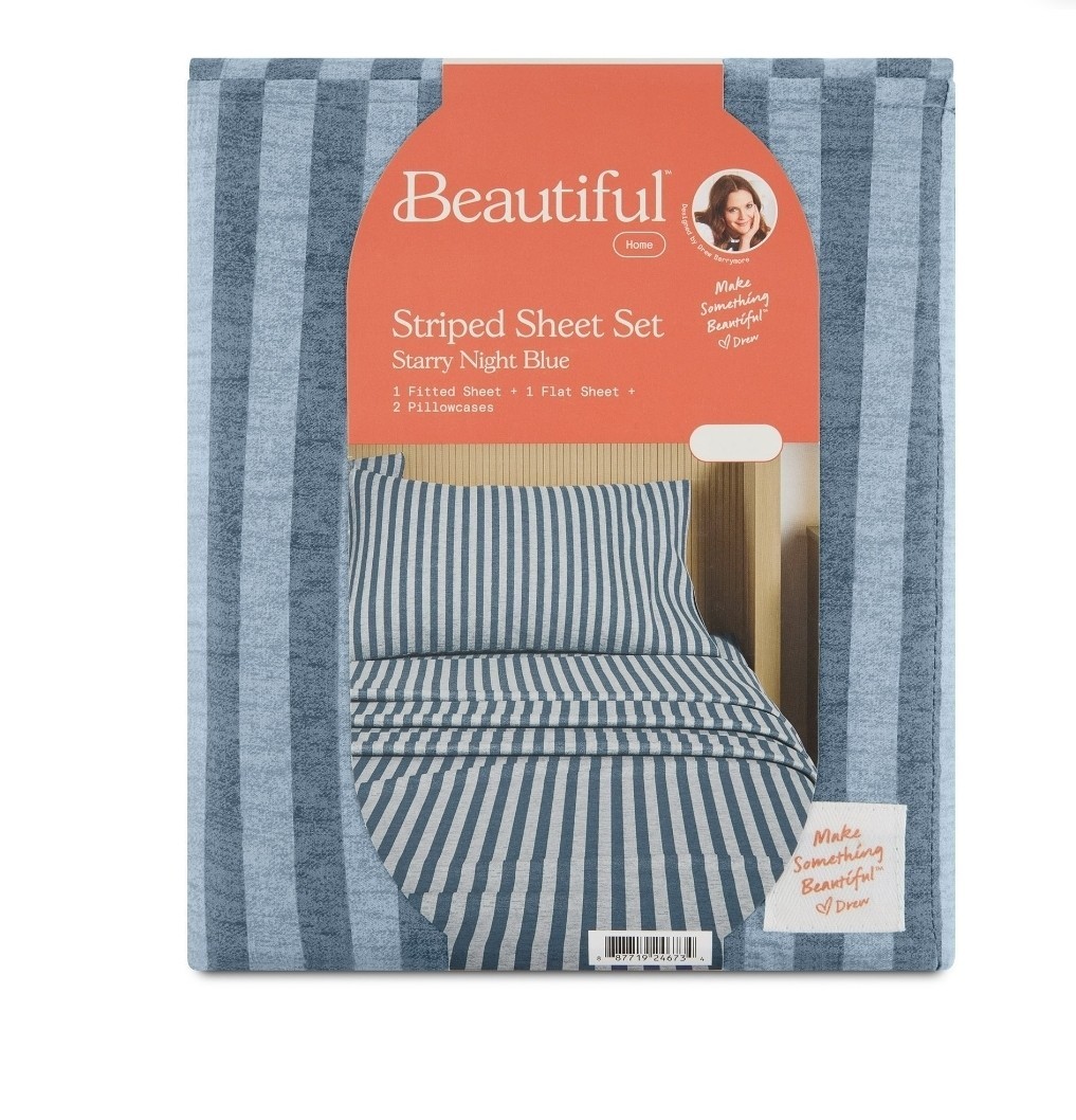 Beautiful Striped 4-Piece 100% Cotton Washed Percale Natural Sheet Set Queen NEW gallery