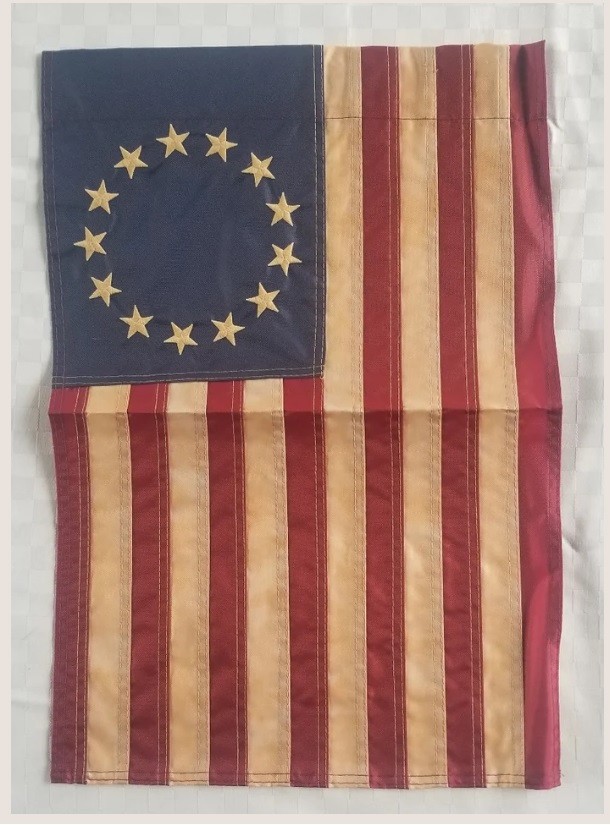 12x18 Embroidered Betsy Ross TEA STAINED Nylon Blue Sleeve Garden Flag 12"x18" gallery