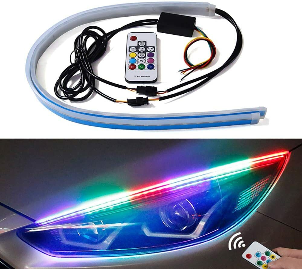 60CM 24in RGB Flexible LED Headlight Strip Decorative Lamp Turn Signal Lights gallery