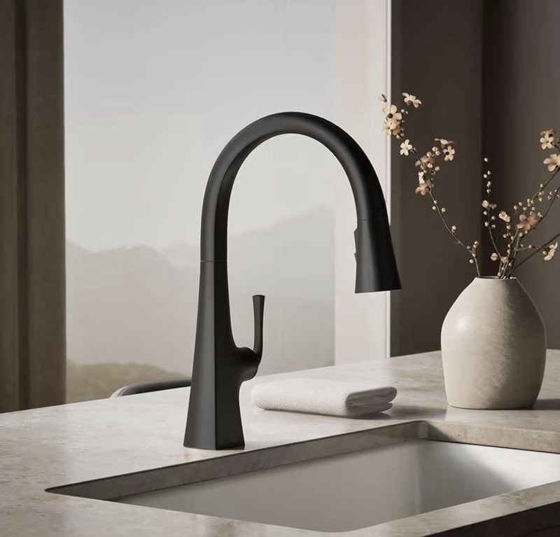 Kohler Graze Pull-Down High Arc Single-Hole Kitchen Faucet Matte Black 22062-BL gallery
