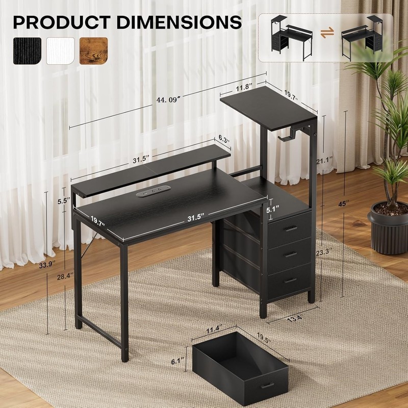 Gaming Desk with Led Lights & Outlets, Computer Desk with 3 Drawers & Shelves gallery